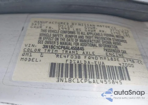 2010 Nissan Versa S/Sl from USA, damaged, VIN 3N1BC1CP6AL455845